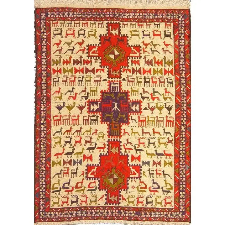 One Of The Kind Hand-Knotted Kilim Soumak 4'9" X 3'3"